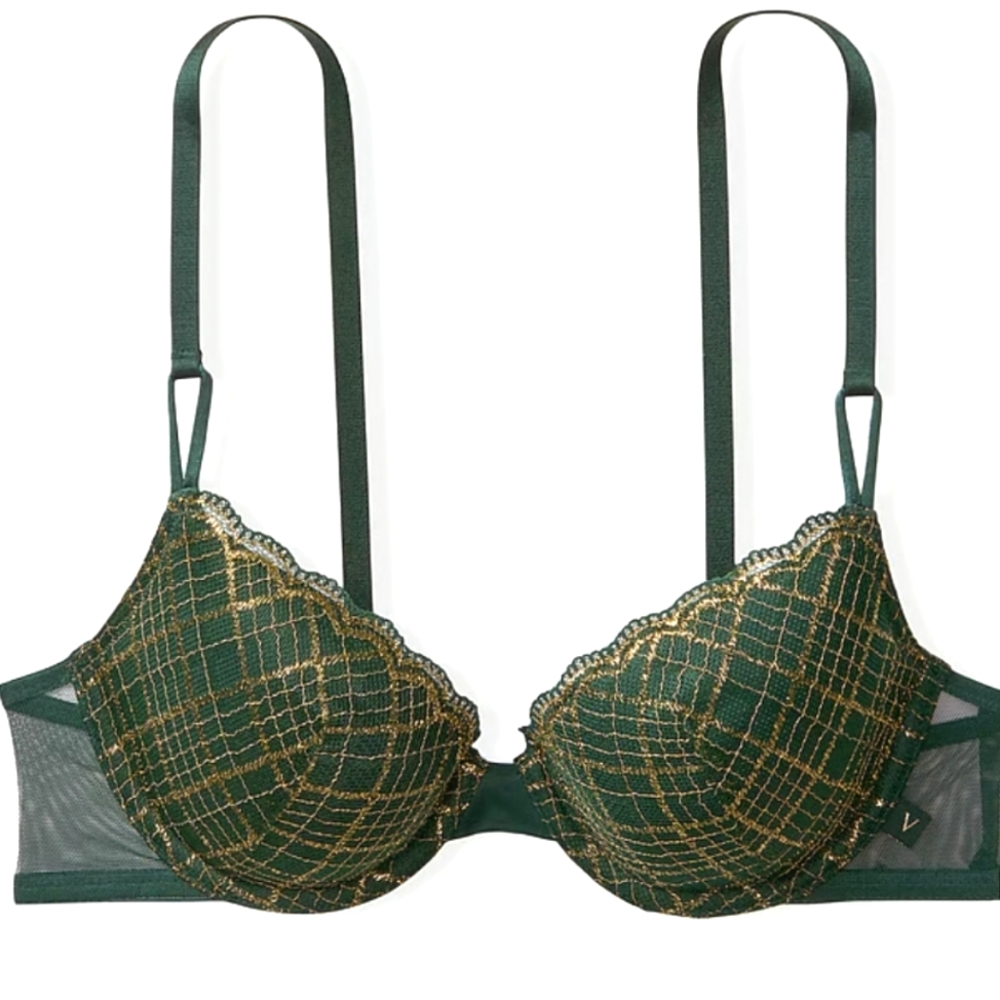 Victoria's Secret 36DDD Demi Bra, Emerald Green w/ Golden stitching 😍